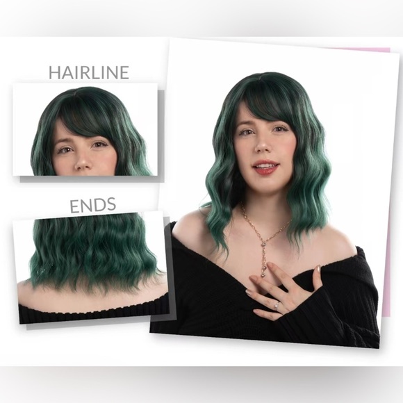 Emerald Green Wavy Hair Synthetic Wig - Picture 2 of 4